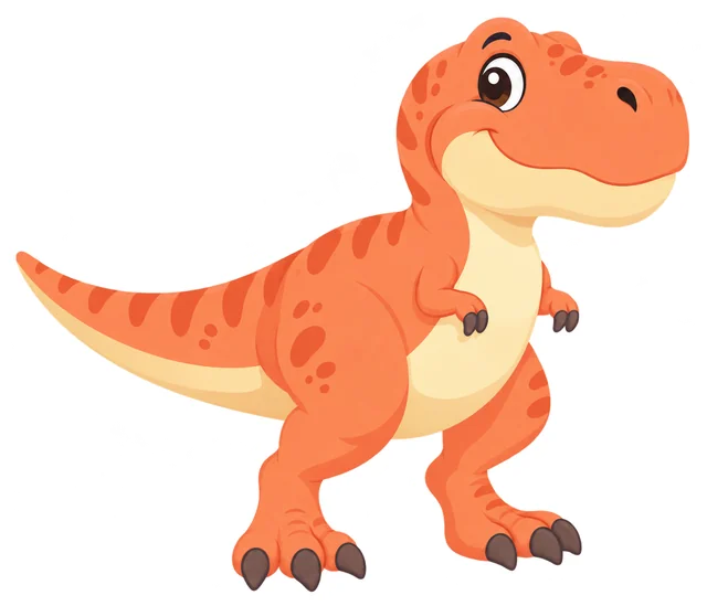 A smiling cartoon baby T. rex